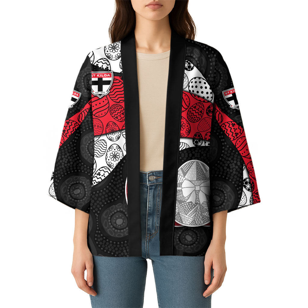 Personalized St Kilda Football Kimono Easter Egg Pattern Red Black White Tribal Dot Style