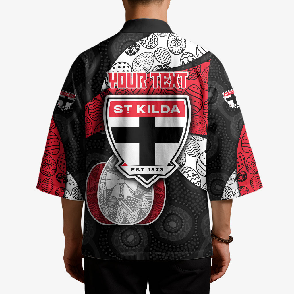 Personalized St Kilda Football Kimono Easter Egg Pattern Red Black White Tribal Dot Style