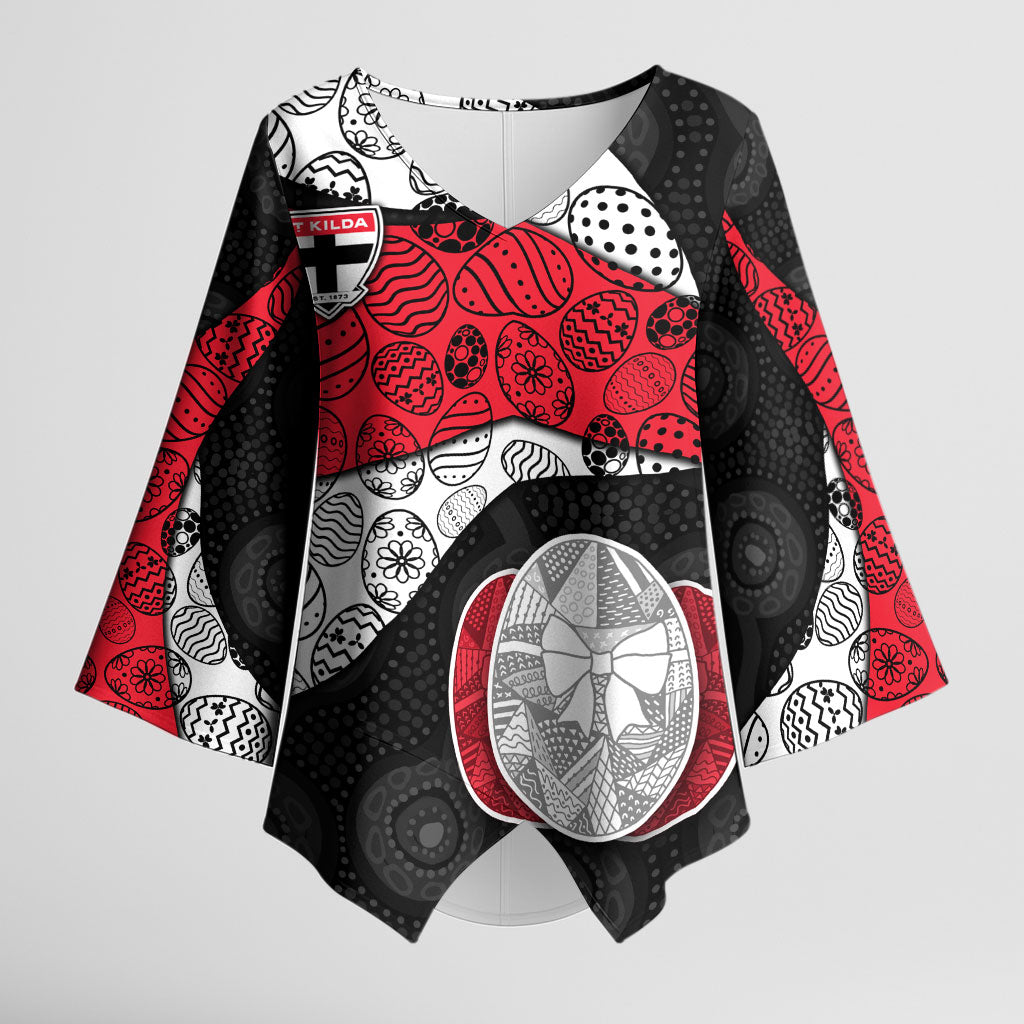 Personalized St Kilda Football Kimono Sleeve Blouse Easter Egg Pattern Red Black White Tribal Dot Style