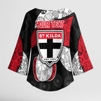 Personalized St Kilda Football Kimono Sleeve Blouse Easter Egg Pattern Red Black White Tribal Dot Style