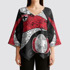 Personalized St Kilda Football Kimono Sleeve Blouse Easter Egg Pattern Red Black White Tribal Dot Style