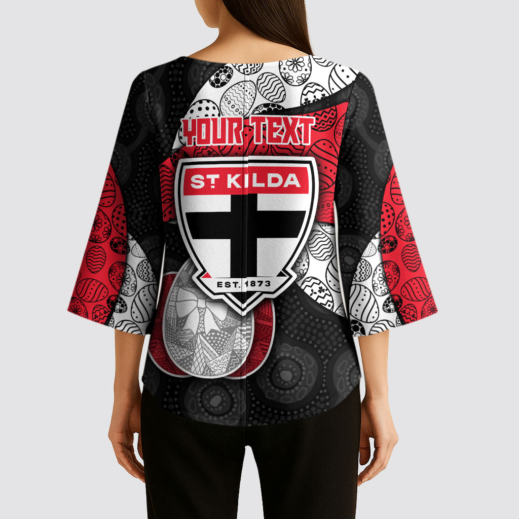 Personalized St Kilda Football Kimono Sleeve Blouse Easter Egg Pattern Red Black White Tribal Dot Style