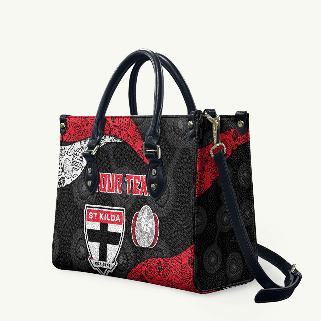 Personalized St Kilda Football Leather Bag Easter Egg Pattern Red Black White Tribal Dot Style