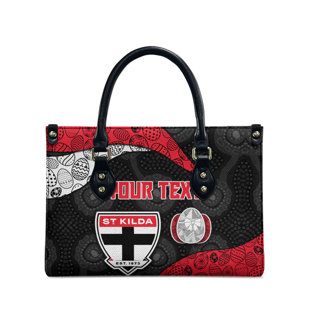 Personalized St Kilda Football Leather Bag Easter Egg Pattern Red Black White Tribal Dot Style
