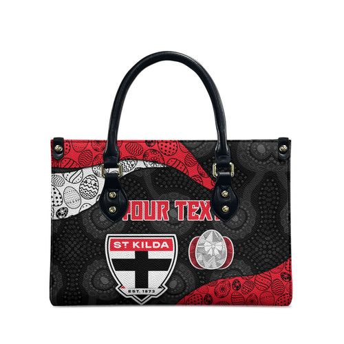 Personalized St Kilda Football Leather Bag Easter Egg Pattern Red Black White Tribal Dot Style