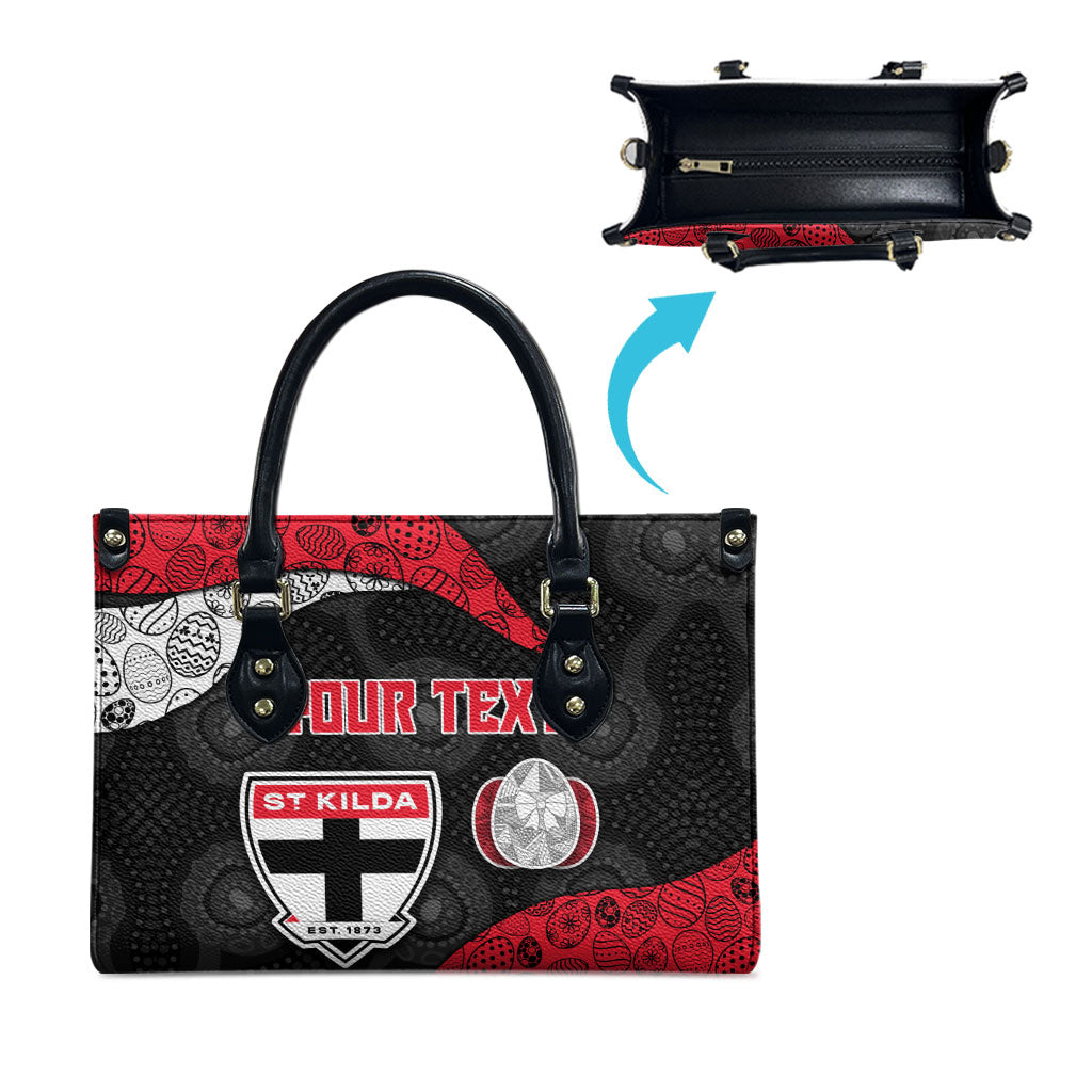 Personalized St Kilda Football Leather Bag Easter Egg Pattern Red Black White Tribal Dot Style