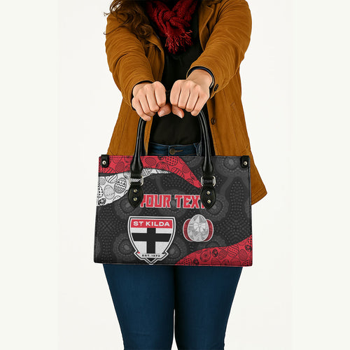 Personalized St Kilda Football Leather Bag Easter Egg Pattern Red Black White Tribal Dot Style