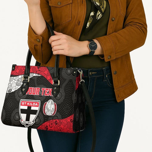 Personalized St Kilda Football Leather Bag Easter Egg Pattern Red Black White Tribal Dot Style