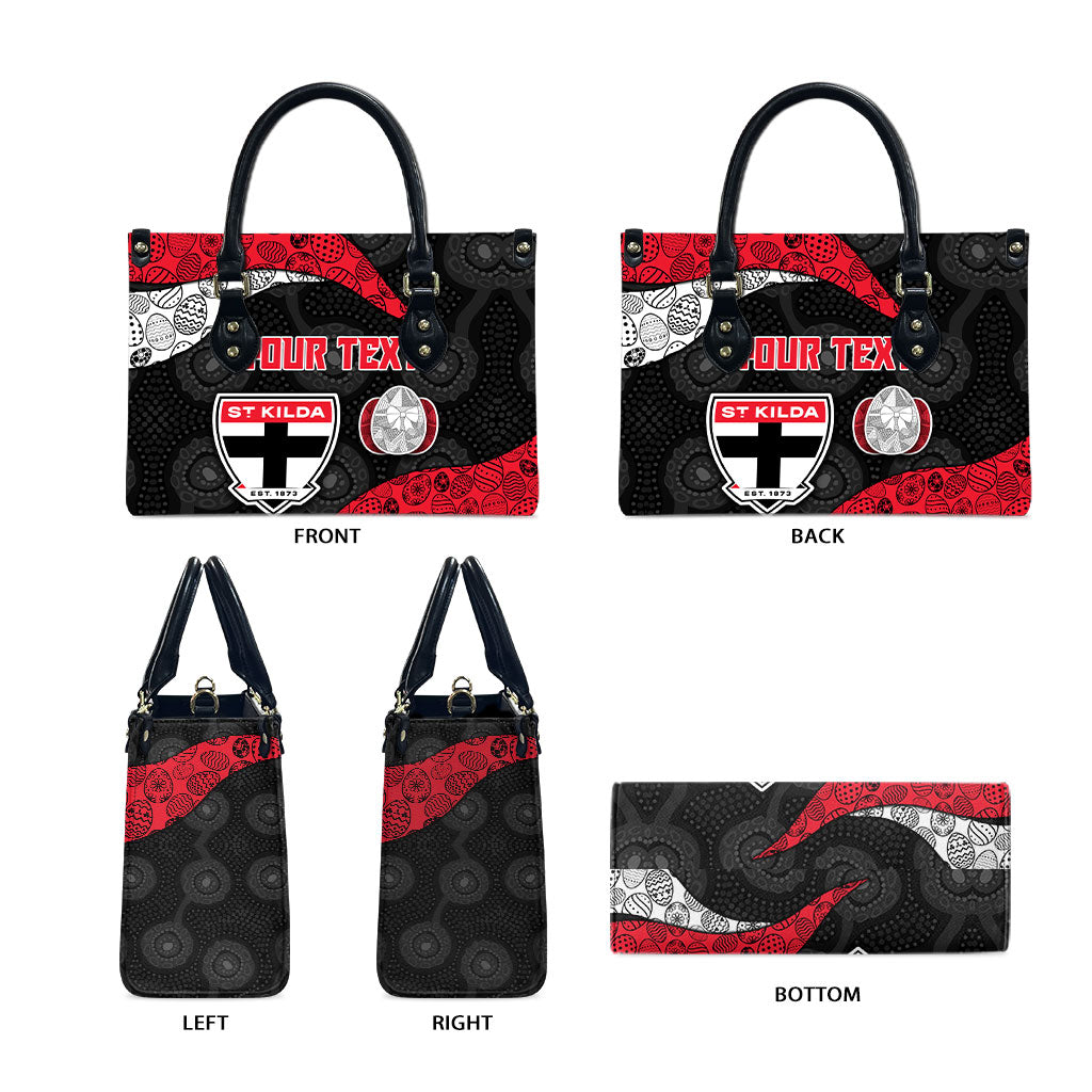 Personalized St Kilda Football Leather Bag Easter Egg Pattern Red Black White Tribal Dot Style