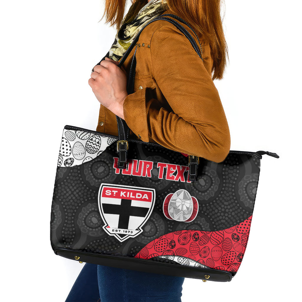 Personalized St Kilda Football Leather Tote Bag Easter Egg Pattern Red Black White Tribal Dot Style