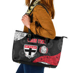 Personalized St Kilda Football Leather Tote Bag Easter Egg Pattern Red Black White Tribal Dot Style