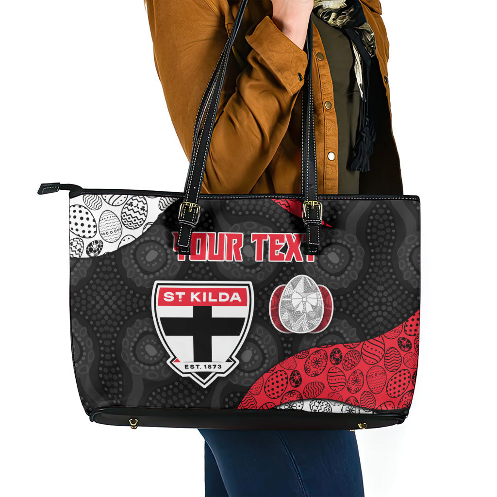 Personalized St Kilda Football Leather Tote Bag Easter Egg Pattern Red Black White Tribal Dot Style