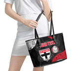 Personalized St Kilda Football Leather Tote Bag Easter Egg Pattern Red Black White Tribal Dot Style