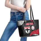 Personalized St Kilda Football Leather Tote Bag Easter Egg Pattern Red Black White Tribal Dot Style