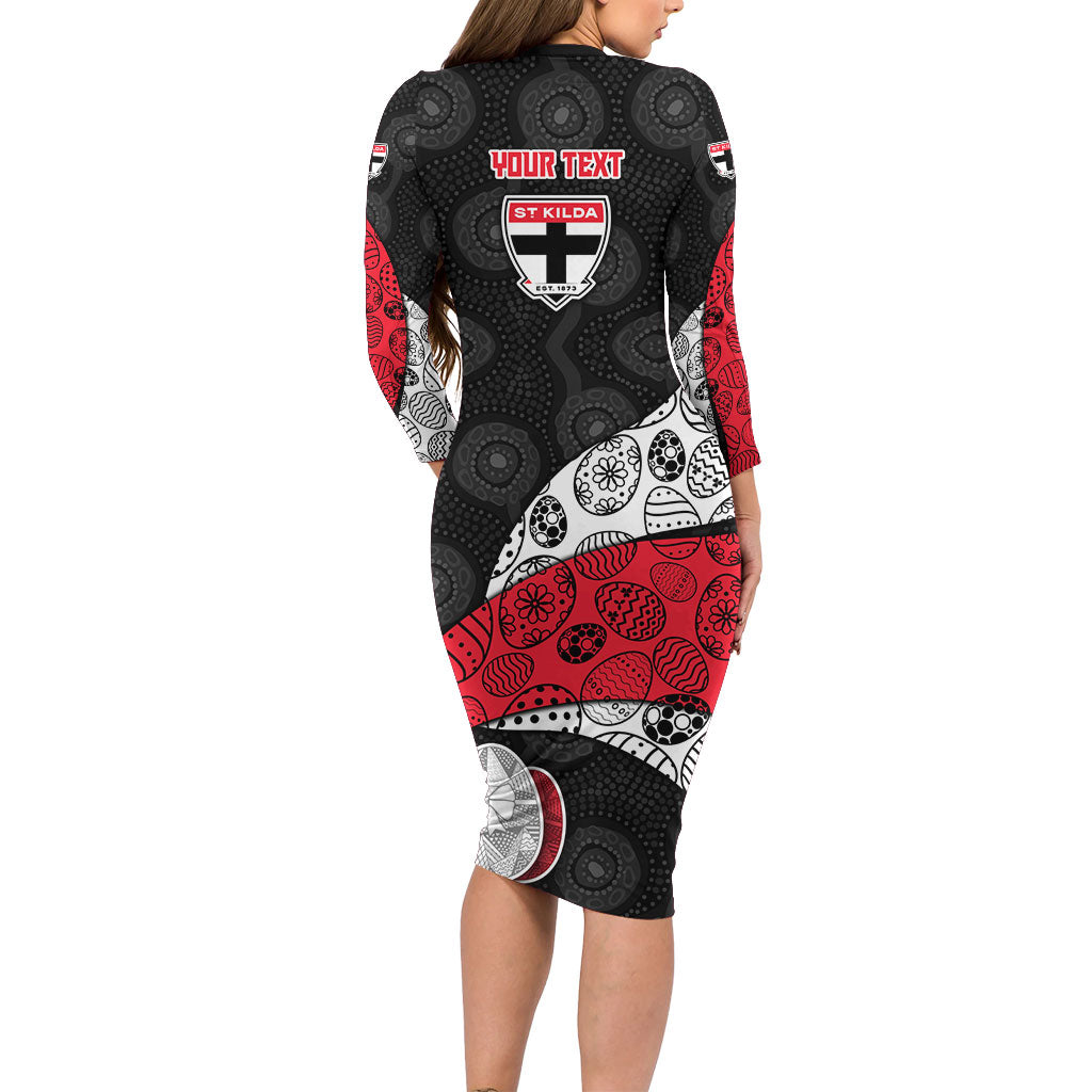 Personalized St Kilda Football Long Sleeve Bodycon Dress Easter Egg Pattern Red Black White Tribal Dot Style