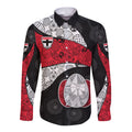 Personalized St Kilda Football Long Sleeve Button Shirt Easter Egg Pattern Red Black White Tribal Dot Style