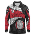 Personalized St Kilda Football Long Sleeve Polo Shirt Easter Egg Pattern Red Black White Tribal Dot Style