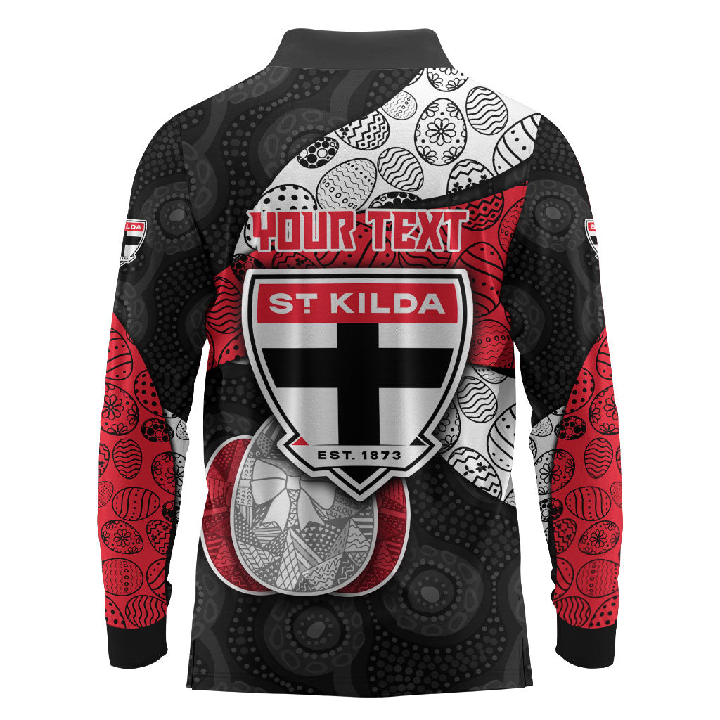 Personalized St Kilda Football Long Sleeve Polo Shirt Easter Egg Pattern Red Black White Tribal Dot Style