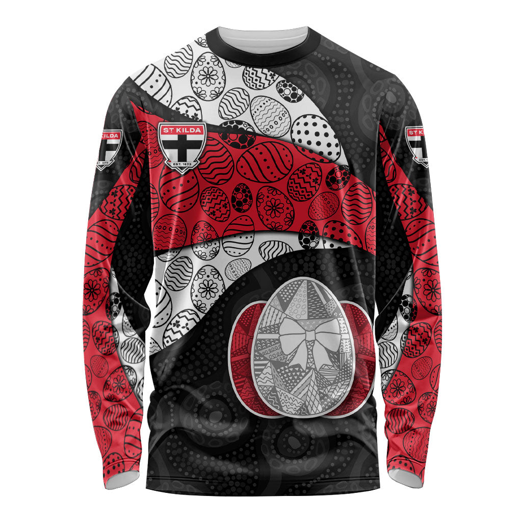 Personalized St Kilda Football Long Sleeve Shirt Easter Egg Pattern Red Black White Tribal Dot Style