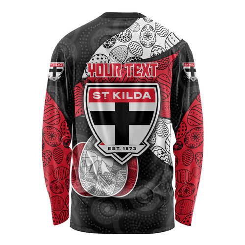 Personalized St Kilda Football Long Sleeve Shirt Easter Egg Pattern Red Black White Tribal Dot Style