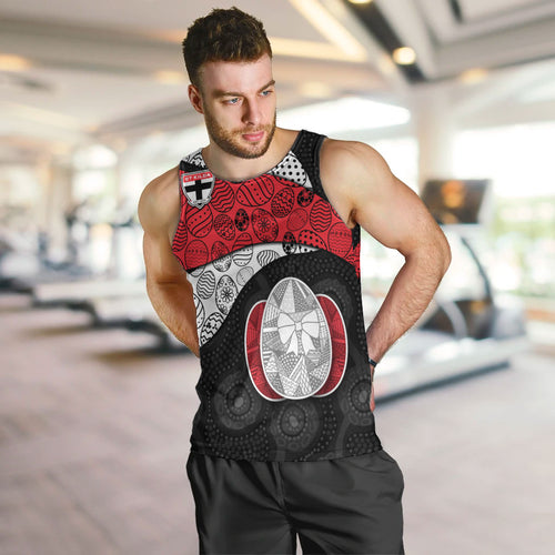 Personalized St Kilda Football Men Tank Top Easter Egg Pattern Red Black White Tribal Dot Style