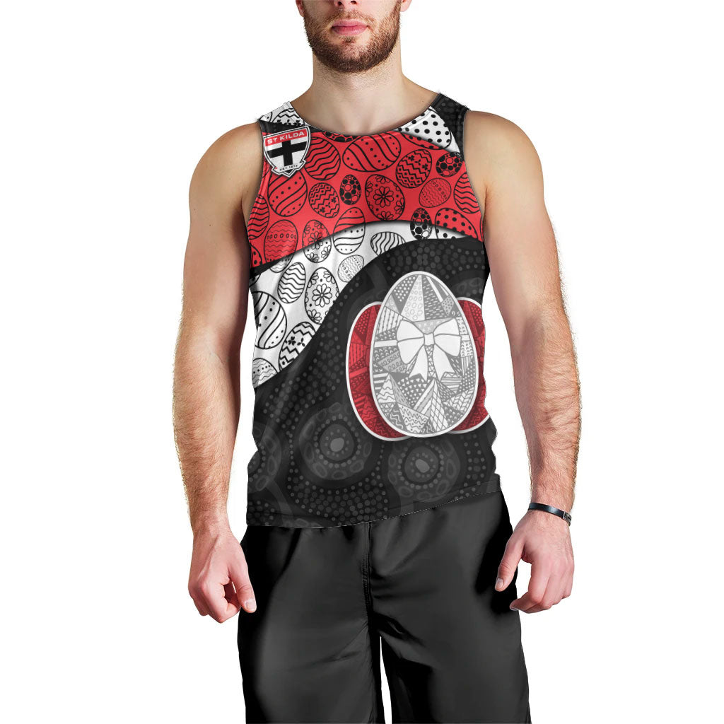 Personalized St Kilda Football Men Tank Top Easter Egg Pattern Red Black White Tribal Dot Style