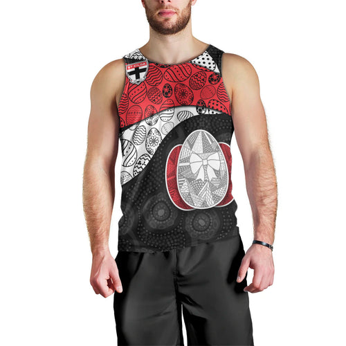 Personalized St Kilda Football Men Tank Top Easter Egg Pattern Red Black White Tribal Dot Style