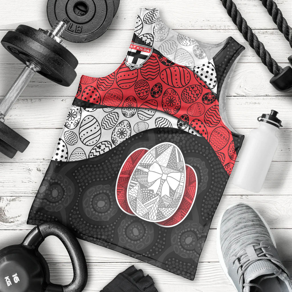 Personalized St Kilda Football Men Tank Top Easter Egg Pattern Red Black White Tribal Dot Style