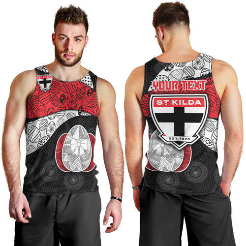 Personalized St Kilda Football Men Tank Top Easter Egg Pattern Red Black White Tribal Dot Style