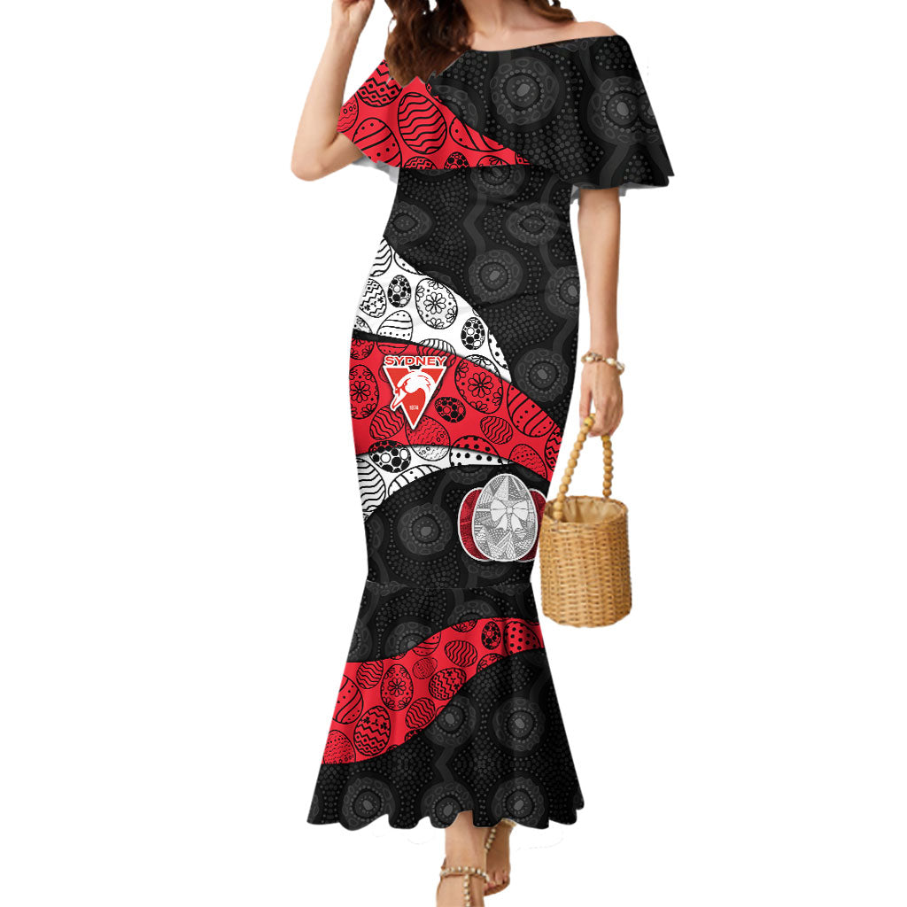 Personalized St Kilda Football Mermaid Dress Easter Egg Pattern Red Black White Tribal Dot Style