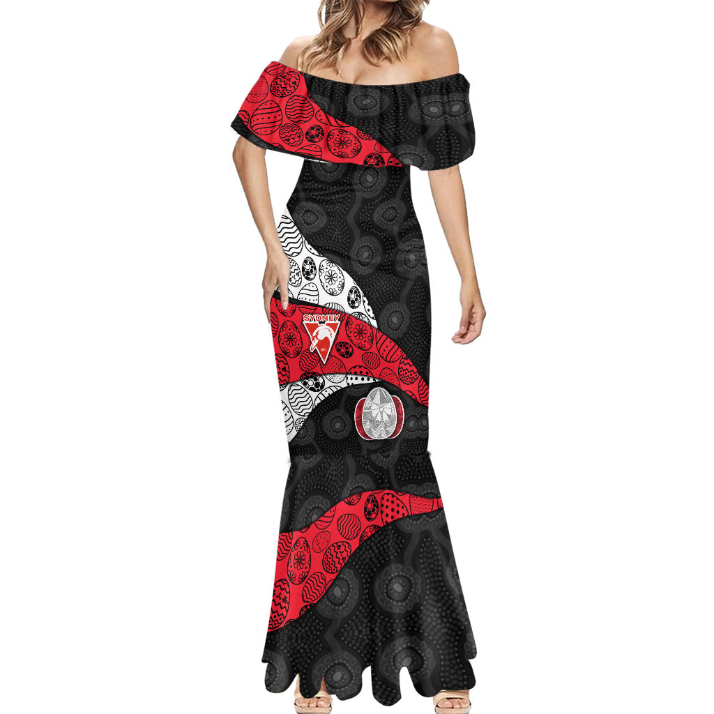 Personalized St Kilda Football Mermaid Dress Easter Egg Pattern Red Black White Tribal Dot Style