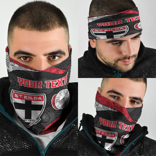 Personalized St Kilda Football Neck Gaiter Easter Egg Pattern Red Black White Tribal Dot Style