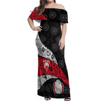Personalized St Kilda Football Off Shoulder Maxi Dress Easter Egg Pattern Red Black White Tribal Dot Style