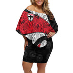 Personalized St Kilda Football Off Shoulder Short Dress Easter Egg Pattern Red Black White Tribal Dot Style