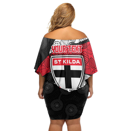 Personalized St Kilda Football Off Shoulder Short Dress Easter Egg Pattern Red Black White Tribal Dot Style