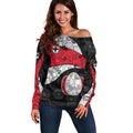 Personalized St Kilda Football Off Shoulder Sweater Easter Egg Pattern Red Black White Tribal Dot Style