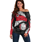 Personalized St Kilda Football Off Shoulder Sweater Easter Egg Pattern Red Black White Tribal Dot Style