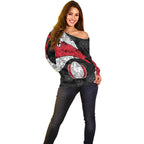 Personalized St Kilda Football Off Shoulder Sweater Easter Egg Pattern Red Black White Tribal Dot Style
