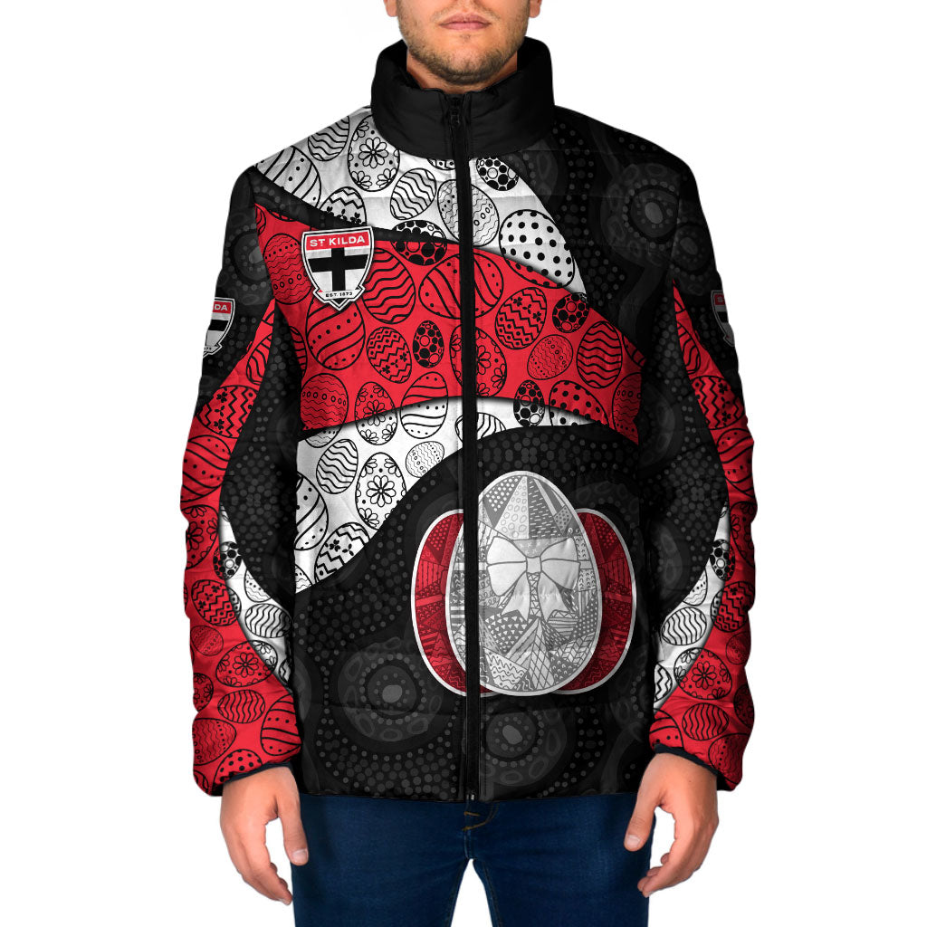 Personalized St Kilda Football Padded Jacket Easter Egg Pattern Red Black White Tribal Dot Style