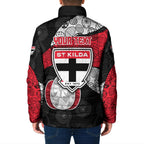 Personalized St Kilda Football Padded Jacket Easter Egg Pattern Red Black White Tribal Dot Style