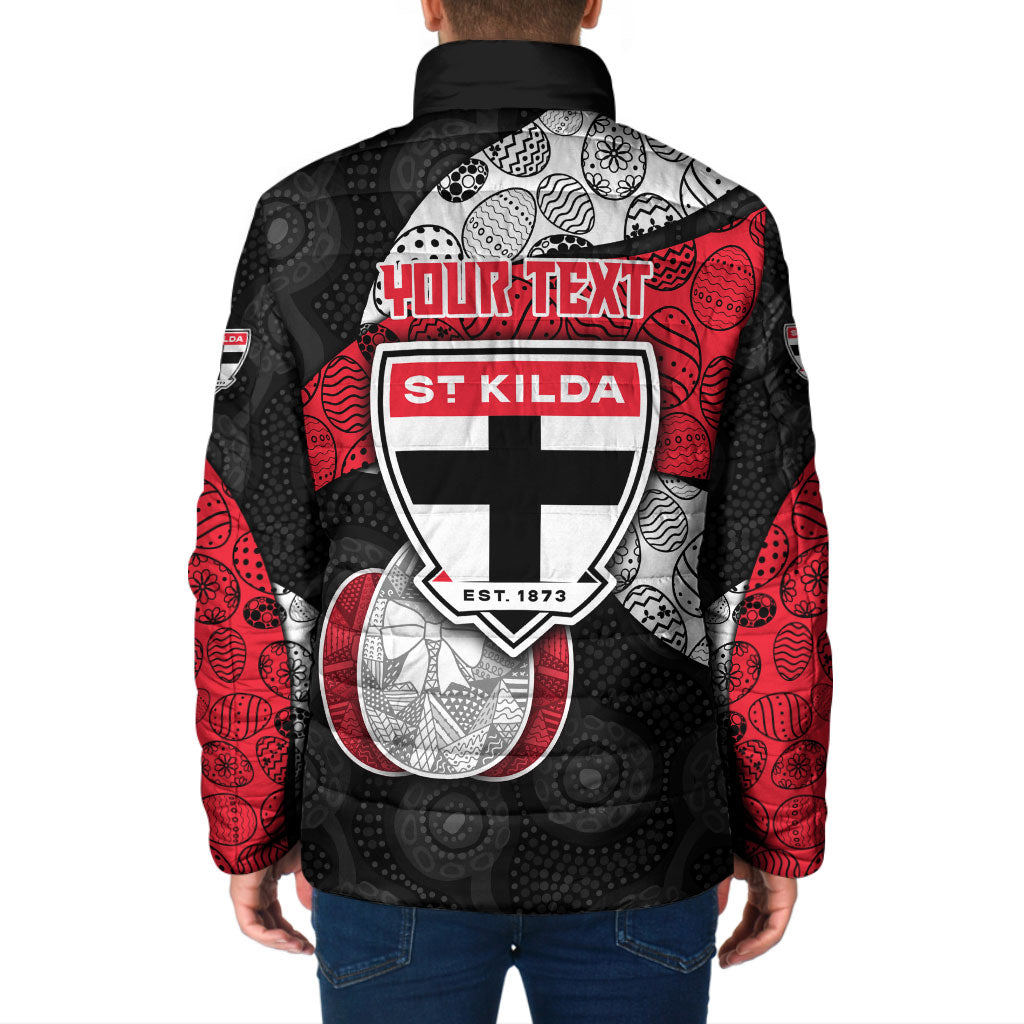 Personalized St Kilda Football Padded Jacket Easter Egg Pattern Red Black White Tribal Dot Style