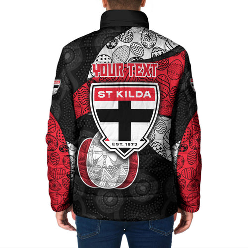 Personalized St Kilda Football Padded Jacket Easter Egg Pattern Red Black White Tribal Dot Style