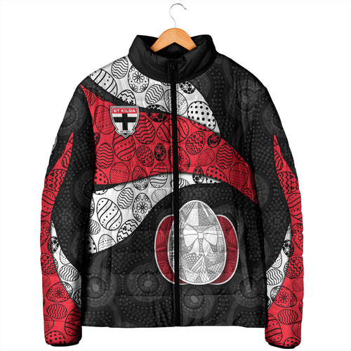 Personalized St Kilda Football Padded Jacket Easter Egg Pattern Red Black White Tribal Dot Style