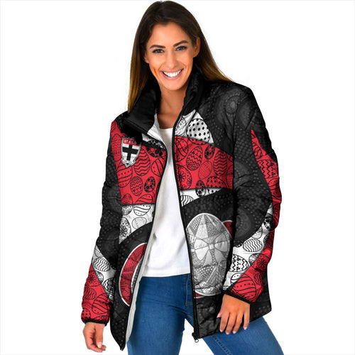 Personalized St Kilda Football Padded Jacket Easter Egg Pattern Red Black White Tribal Dot Style