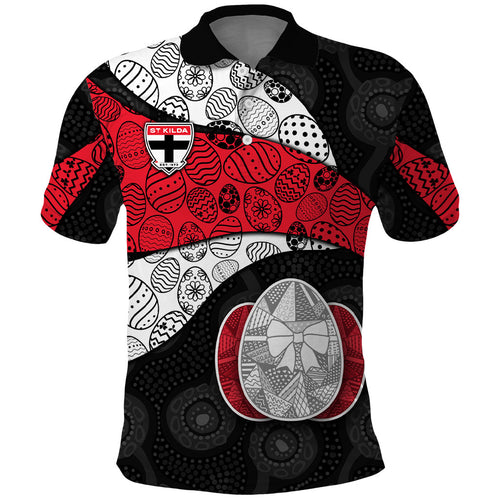 Personalized St Kilda Football Polo Shirt Easter Egg Pattern Red Black White Tribal Dot Style