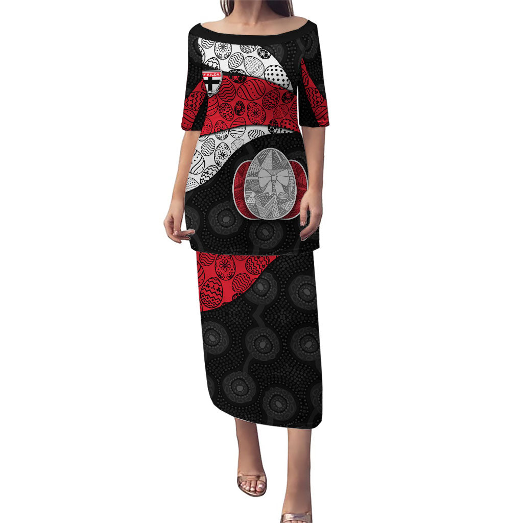 Personalized St Kilda Football Puletasi Easter Egg Pattern Red Black White Tribal Dot Style