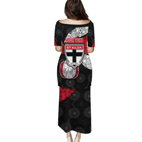 Personalized St Kilda Football Puletasi Easter Egg Pattern Red Black White Tribal Dot Style
