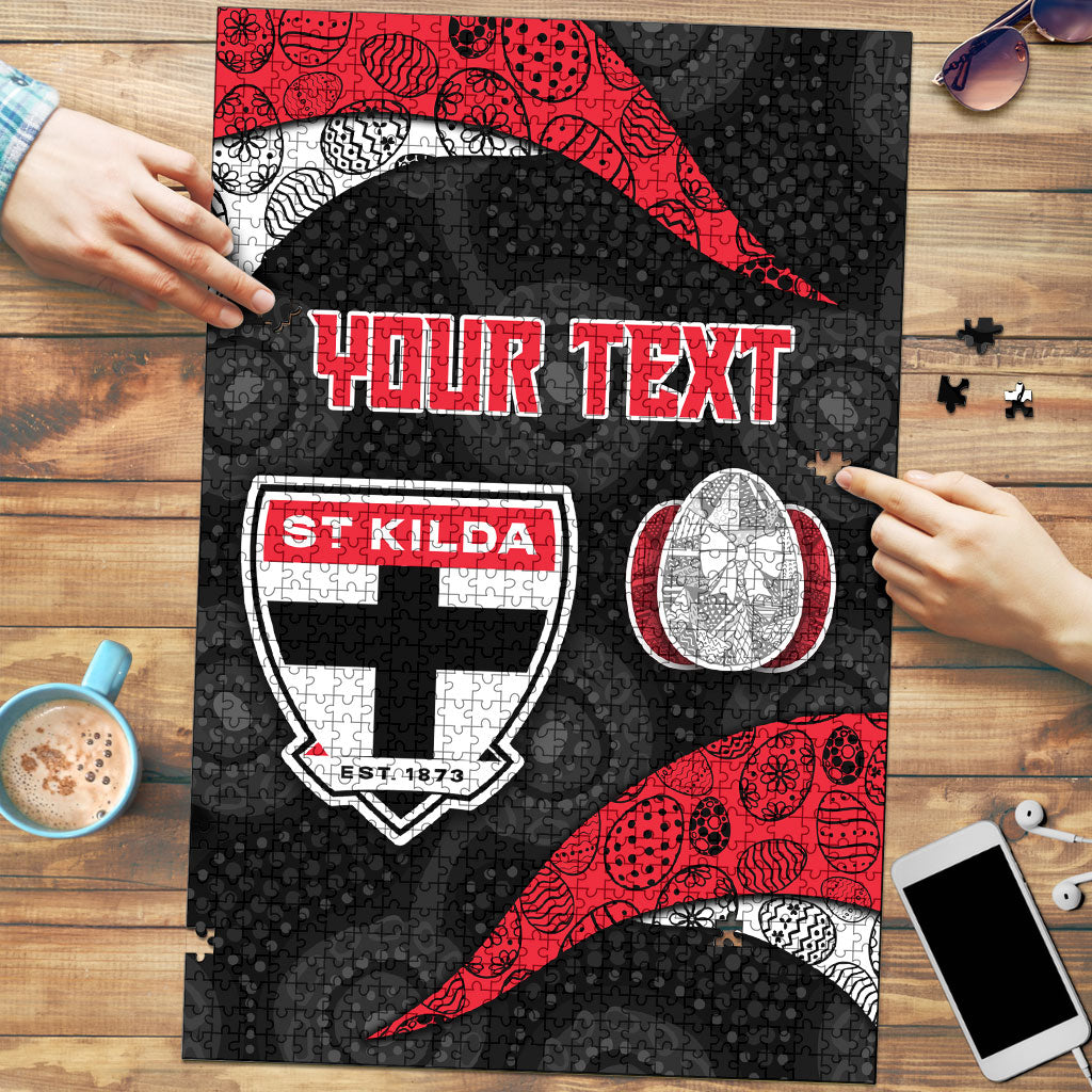 Personalized St Kilda Football Puzzle Easter Egg Pattern Red Black White Tribal Dot Style