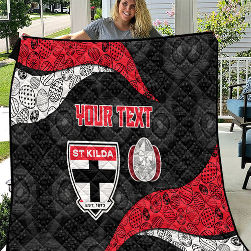 Personalized St Kilda Football Quilt Easter Egg Pattern Red Black White Tribal Dot Style