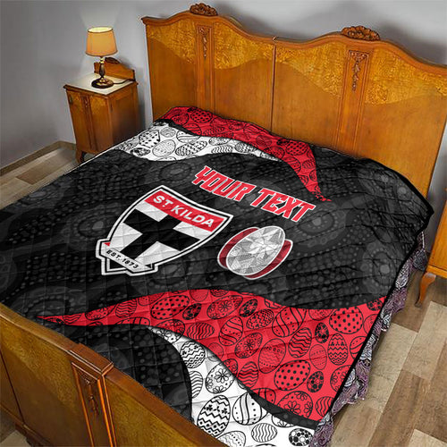 Personalized St Kilda Football Quilt Easter Egg Pattern Red Black White Tribal Dot Style